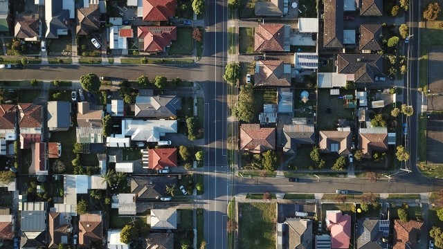 Overhead shot of neighborhood